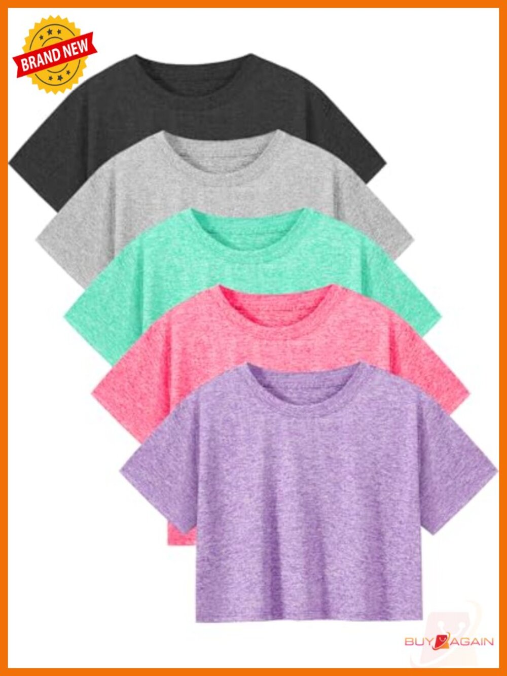 5 Pack Women's Athletic Crop T-Shirt Short Sleeve Dry Fit Workout Yoga Tee